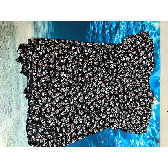 ☀️Max Studio Womens Floral Flutter Sleeve Wrap Tie Top Black Pink A703D39 M - Picture 7 of 11